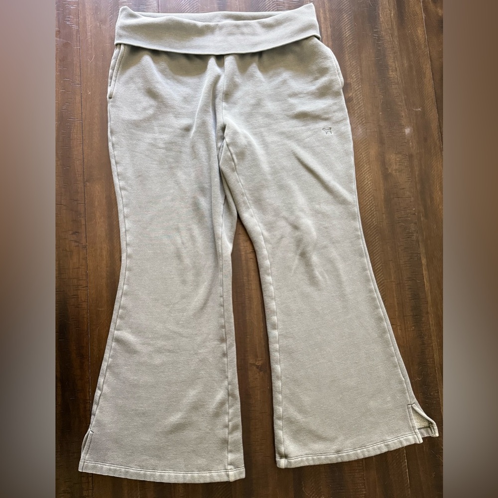 PINK Victoria's Secret Campus Fleece foldover Light green Flare Sweatpants Md